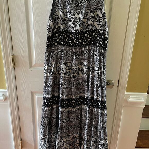 NWT Kaktus 100% Cotton Black and white print maxi dress short sleeves size large - Picture 4 of 9
